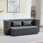 2-Sitzer-Schlafsofa aus Schaumstoff, Schlafcouch mit breiten Armlehnen, 2 Kissen, 360 kg Belastbarkeit, Grau