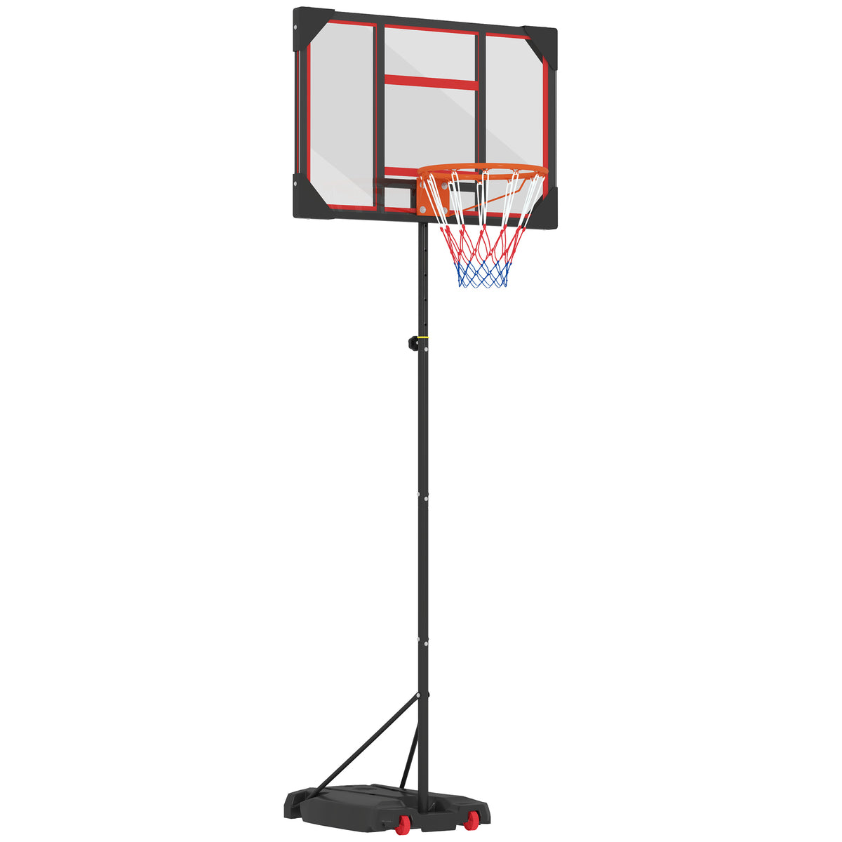 Basketball Hoop Outdoor Indoor, 210-260cm Height Adjustable Basketball Hoop with Wheels, Larger Base, for 6+ Years, Red