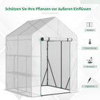  Walk In Greenhouse with 2 Tier Shelf, Portable Gardening Plant Grow House Tomato Greenhouse with Roll up Zip Panel Door, Reinforced PE Cover, 143 x 143 x 195cm, Green
