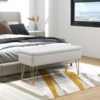 Bettbank mit Stauraum, dicke Polsterung, atmungsaktiver Stoff, Stahlf¨¹?e, 100x40x49 cm, Creme