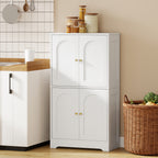 Küchenschrank, Hochschrank mit 2 verstellbaren Regalböden, Küchenbuffet mit 4 gewölbten Türen 60 x 30 x 110 cm, Weiß