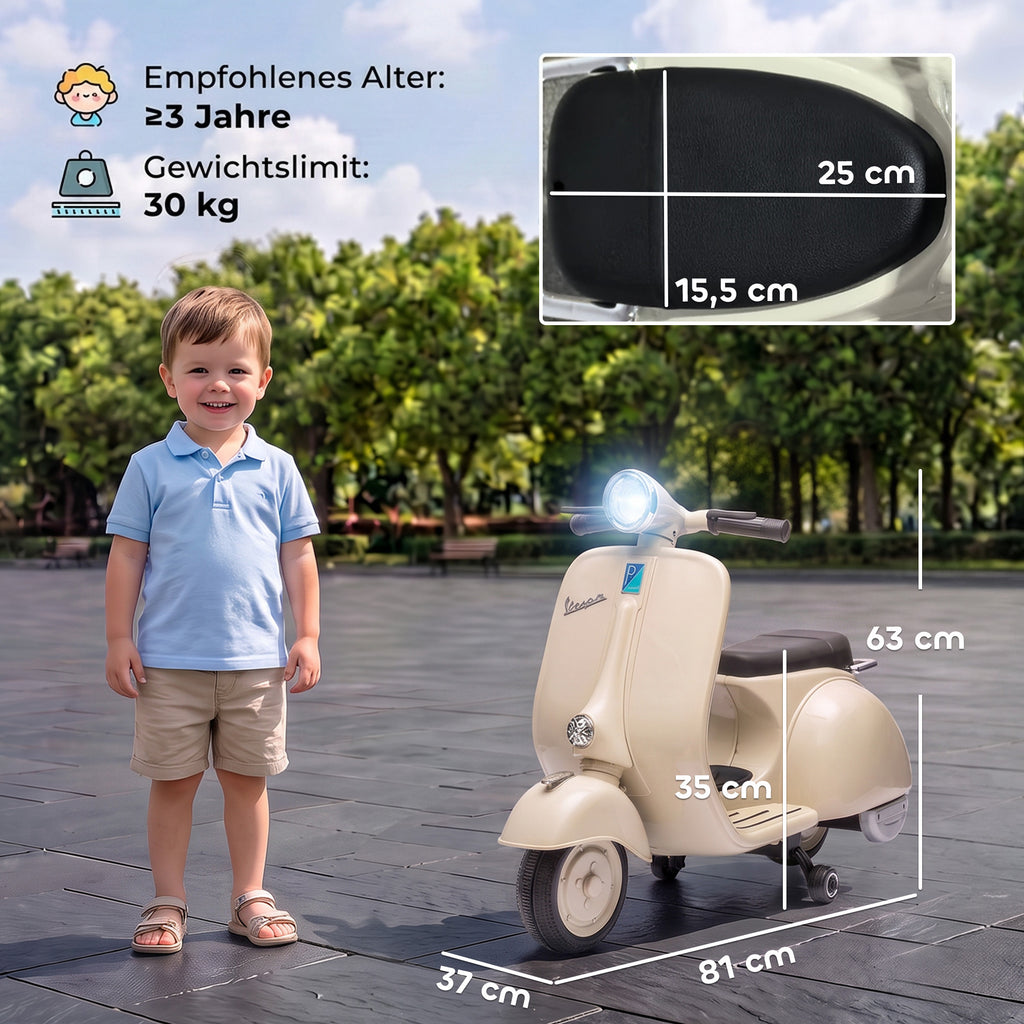 Elektro Motorrad Kinder VESPA 6V Elektromotorrad Lithium-Akku Weiß