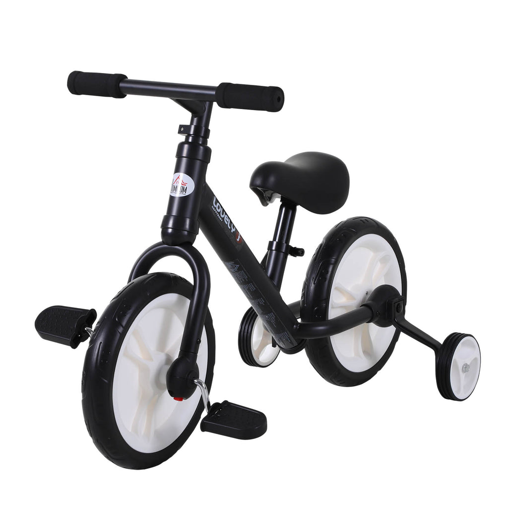 Kinder Laufrad ab 2-5 Jahre Lauflernrad mit Stützrädern, Pedalen, Höhenverstellbarem Sitz, Spielzeug Balance Bike für Kleinkinder Erste Geburtstag Geschenk, Schwarz