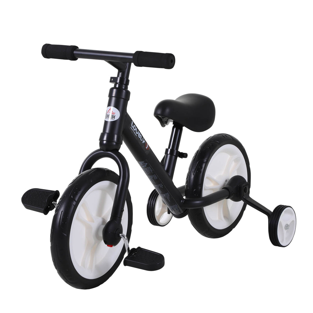 Kinder Laufrad ab 2-5 Jahre Lauflernrad mit Stützrädern, Pedalen, Höhenverstellbarem Sitz, Spielzeug Balance Bike für Kleinkinder Erste Geburtstag Geschenk, Schwarz