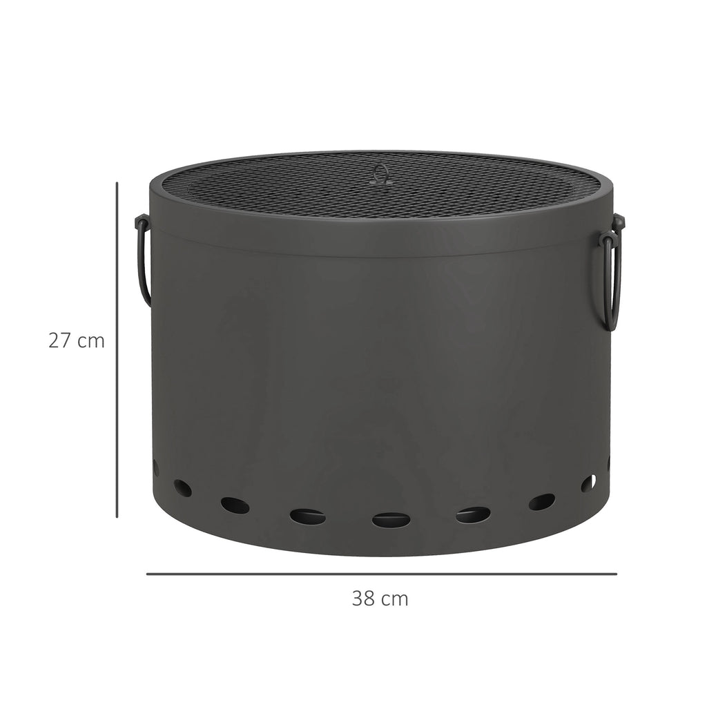  Smokeless Fire Pit, 38cm Portable Wood Burning Firepit with Spark Screen and Poker, Low Smoke Camping Bonfire Stove for Garden Patio Picnic, Dark Grey