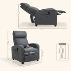 Relaxsessel Fernsehsessel mit Vibrationsmassage, Liegefunktion, 2 Massagepunkte, Fernbedienung, 68 x 88 x 98 cm Grau