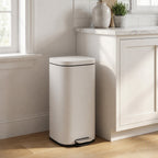 30L Kitchen Bin, Compact Pedal Bin with Soft-Close and Stay-Open Lid, Removable Bucket for Kitchen, Home, Office, Cream
