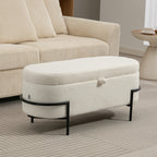 Aufbewahrungs-Hocker, Sitzhocker mit Deckel und Stauraum, Stahlbeine, Polsterhocker mit Fleece-Bezug, Cremewei?