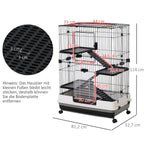 Four-Tier Small Animal Cage, for Bunnies, Ferrets, Chinchillas w/ Wheels, Tray - Black