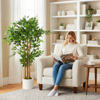 120cm Artificial Ficus Tree, Fake Potted Tree with Solid Wood Trunk and Pot for Indoor, Green