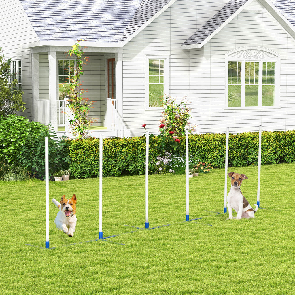 Dog Agility Equipment Training Adjustable Obstacle Course Set with 6 Weaves Poles Storage Bag for Pet Outdoor Games Exercise