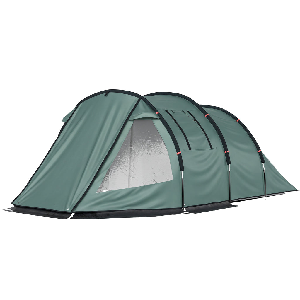 Two Room Tunnel Tent Camping Tent for 3 Man with Windows, Covers, Carry Bag, for Fishing, Hiking, Sports, Green