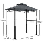 Grillpavillon, Gartengrillzelt mit Gewürzregalen, LED-Beleuchtung, Metall, Kunststoff, 243L x 148B x 248H cm, Grau