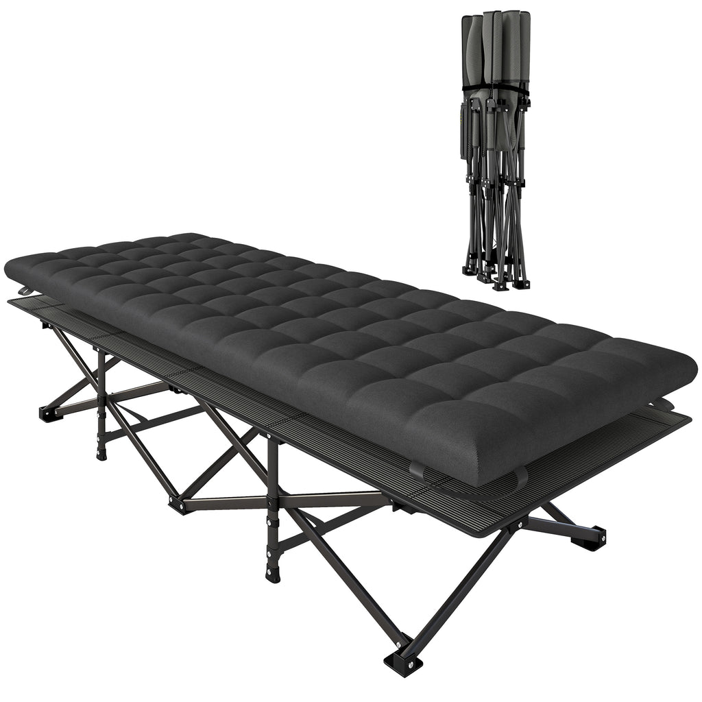 Feldbett faltbar Campingbett mit Tragetasche Campingliege bis 200 kg Indoor, Outdoor, 200 x 80 x 40 cm Schwarz