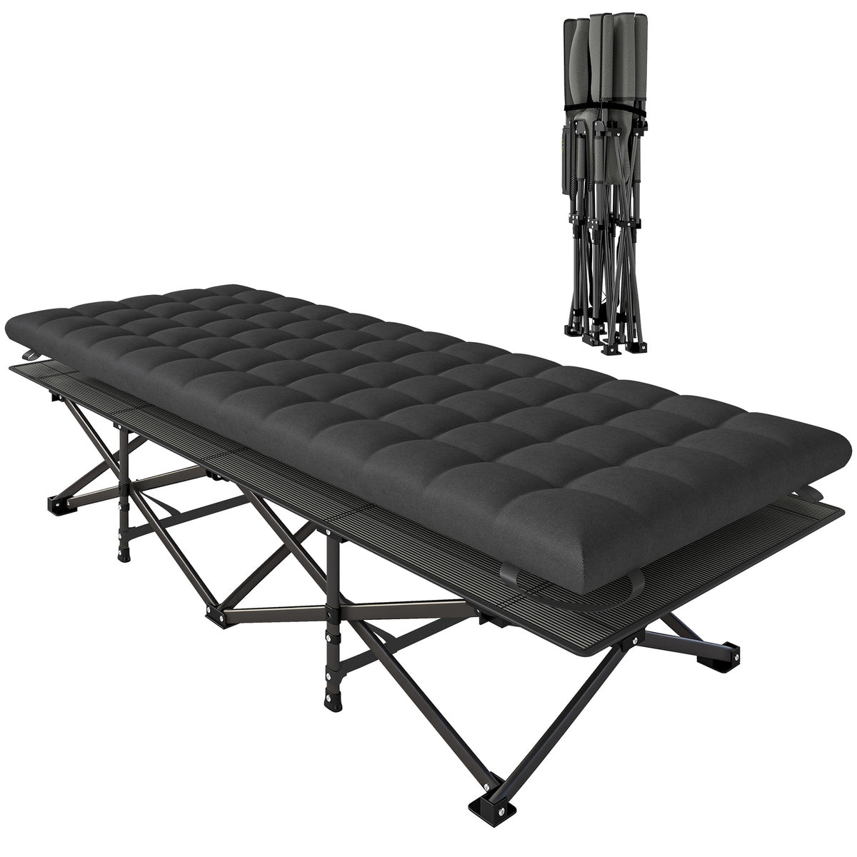 Feldbett faltbar Campingbett mit Tragetasche Campingliege bis 200 kg Indoor, Outdoor, 200 x 80 x 40 cm Schwarz