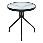 Beistelltisch Garten wetterfester Gartentisch mit Glastischplatte, Balkontisch aus Metall Ø50x55H cm