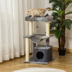 Kratzbaum 90 cm Katzenturm mit Hängematte, Höhle, 2 Plüschballen, Sisalstämme, Plattformen, mehrstöckiger Katzenkratzbaum, Kletterbaum, für Katzen unter 4 kg, Grau