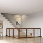 Absperrgitter für Hunde, klappbar, Kiefernholz, 432 x 36 x 70 cm, Kaffee