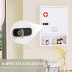 Medizinschrank zur Wandmontage mit Zahlenschloss und Schlüssel, 3-stufig, abschließbar, Weiß