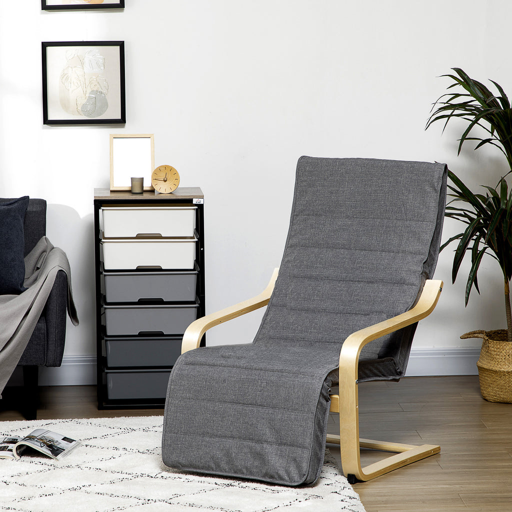 Akzentsessel, Relaxsessel mit verstellbarem Fußteil, Birkenholzrahmen, bis 120 kg, 66,5 x 94 x 100 cm, Grau