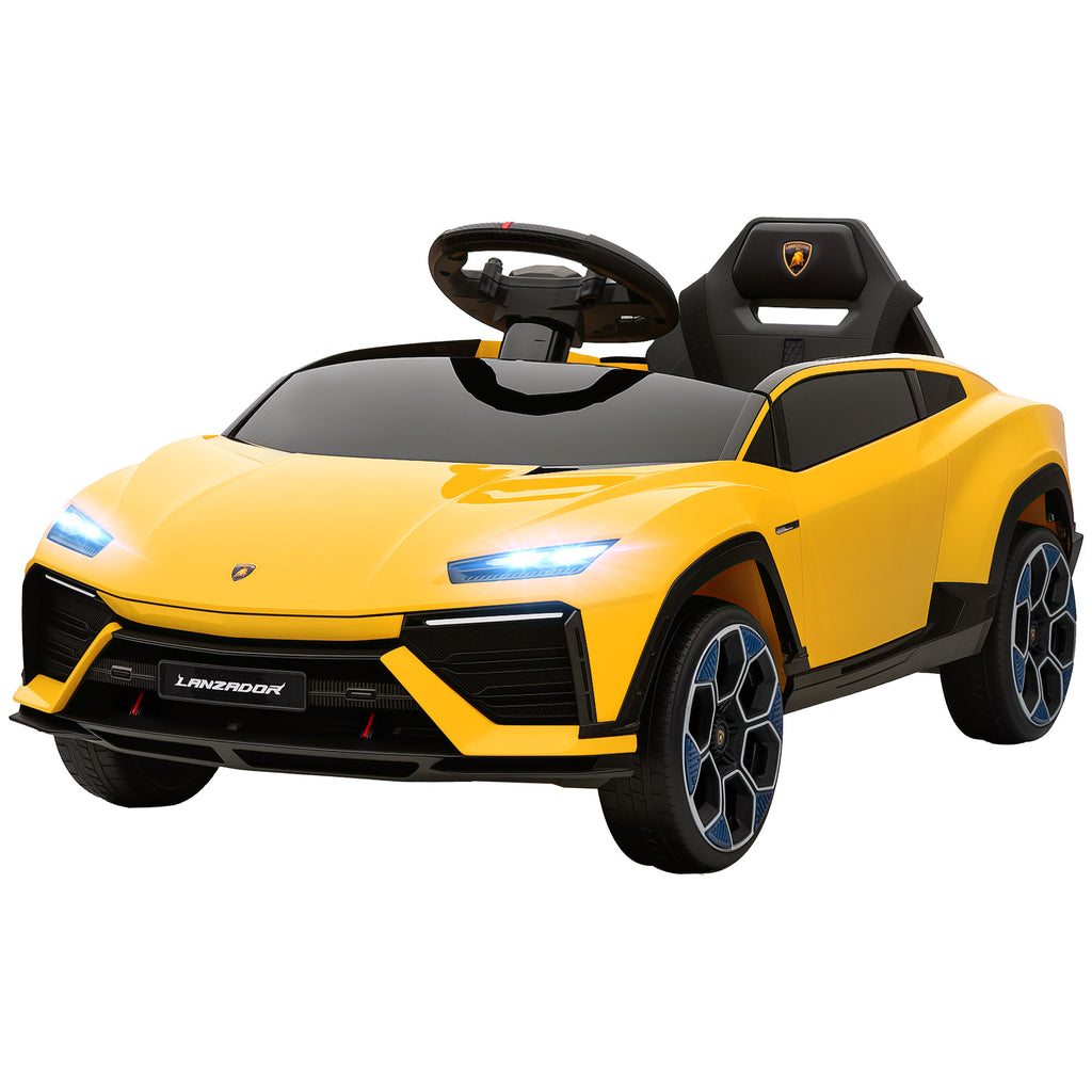 Kinder Elektroauto 12V Kinderauto mit 2,4 GHz Fernbedienung, 2 Motor, Hupe, LED, Musik, 101,5 x 49 x 43 cm, Gelb