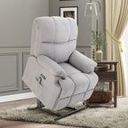 Sessel mit Aufstehhilfe, Massagesessel, Relaxsessel mit USB-Anschluss, Fernsehsessel mit Fernbedienung, Seitentasche, Neigebarer TV-Sessel mit Samtoptik, Grau