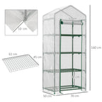 4 Tier Mini Portable Greenhouse Compact Plant Grow Shed Metal Frame PE Cover with Lockable Rolling Wheels, White
