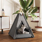 Tipi-Zelt für Haustiere, Tierbett im Tipi-Design, Katzenzelt mit Kissen, Hundebett zum Schlafen, Katzenbett, Grau