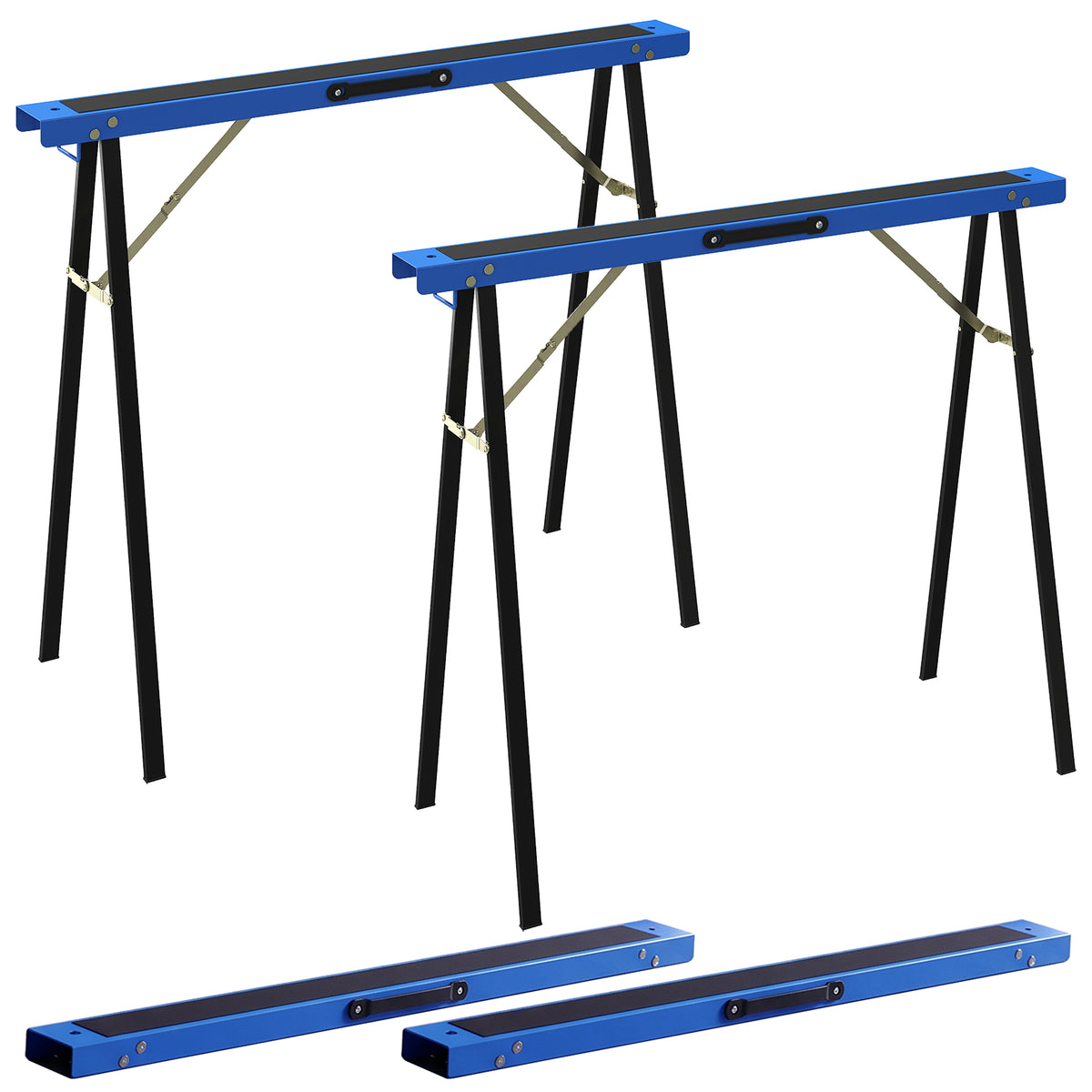 Set aus 2 robusten, klappbaren Sägeböcken aus Metall für Schreinerarbeiten und DIY-Projekte, Blau und Schwarz