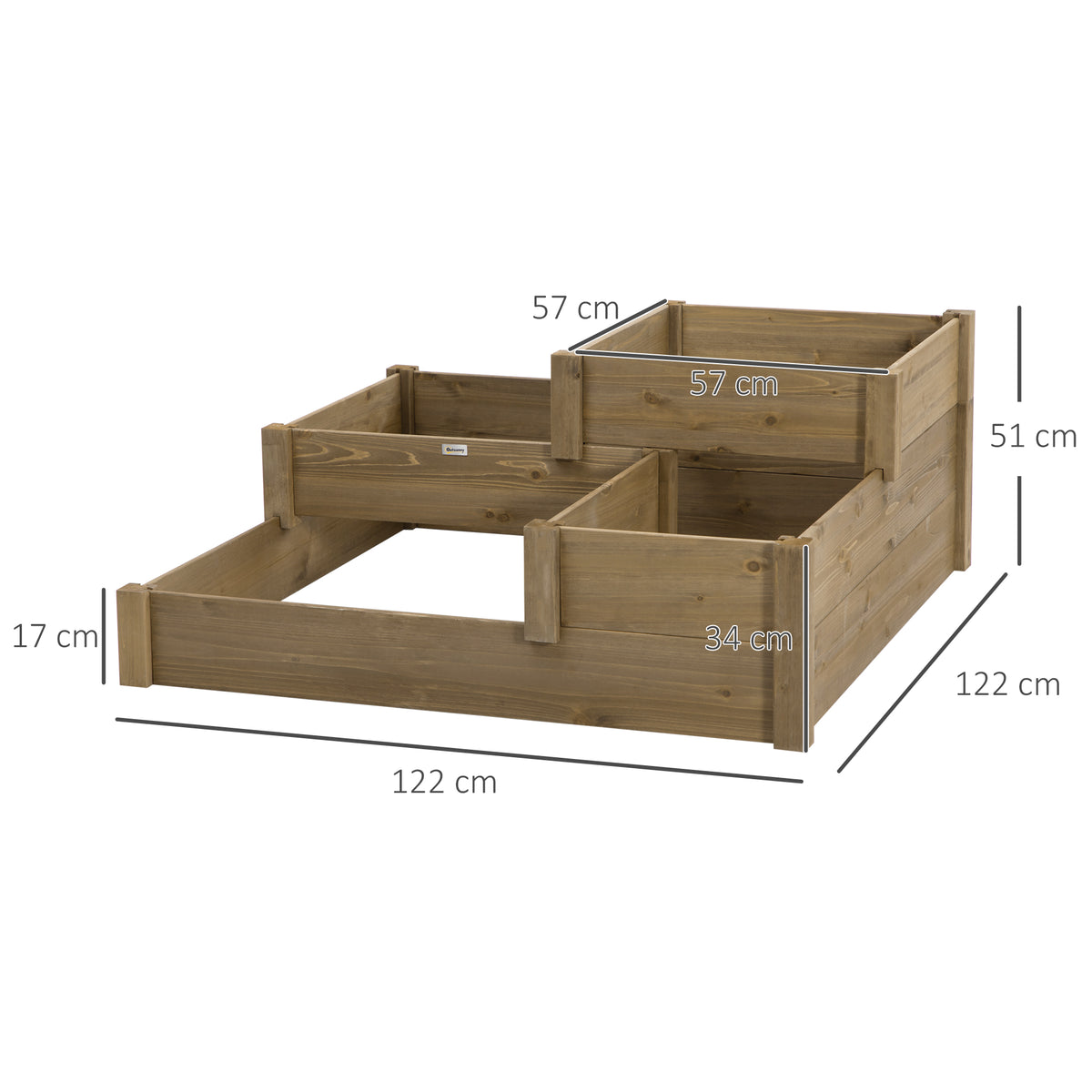 Hochbeet, 4 Pflanzgef??e auf 3 Stufen, wetterbest?ndig, Massivholz, 122?cm x 122?cm x 51?cm, Natur