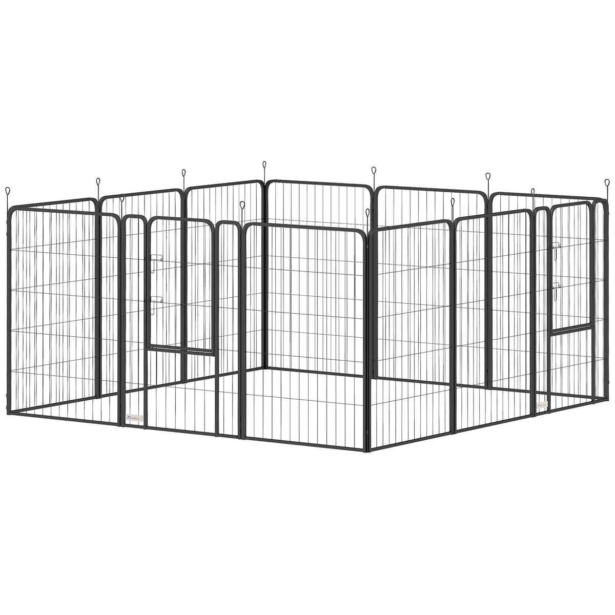 12-Panel Solid Dog Playpen with Doors, for Large Dogs, 100cm Tall, Black