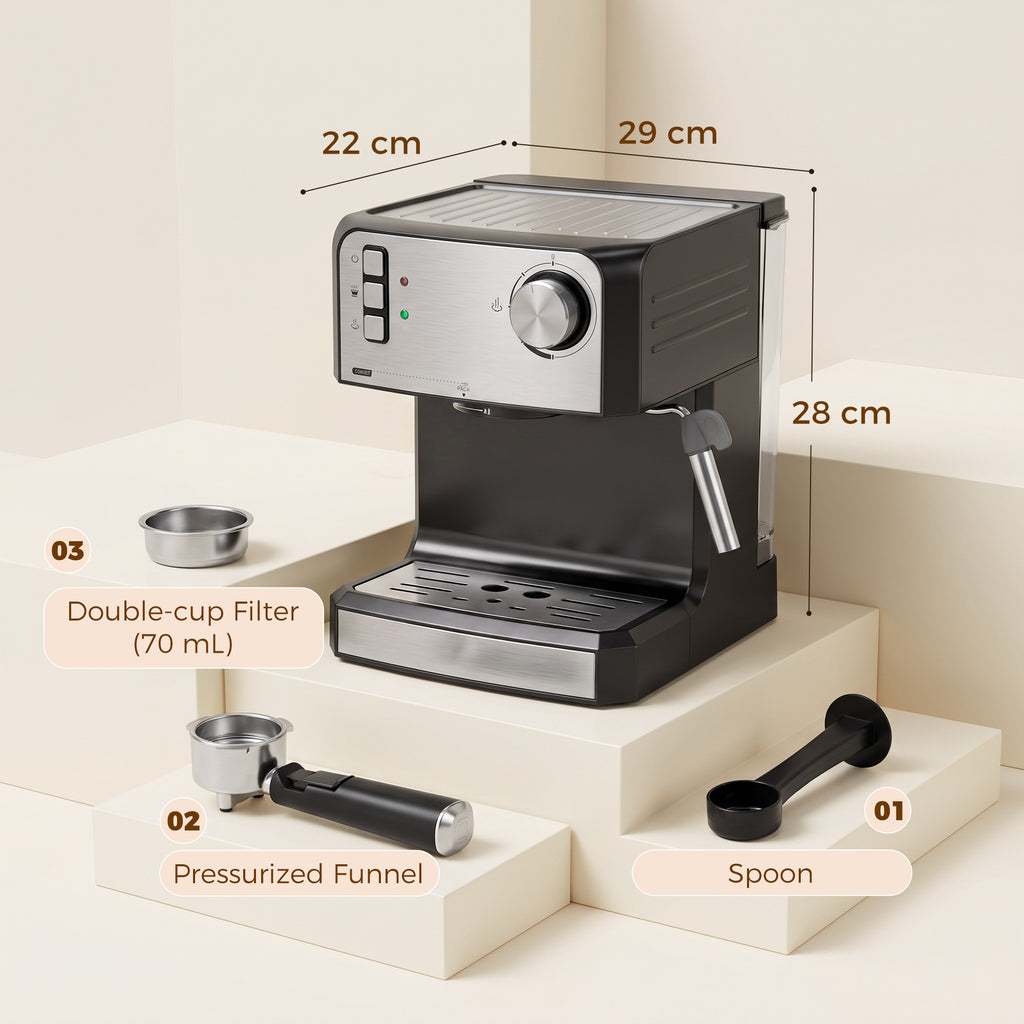 Espressomaschine, 20-Bar-Kaffeemaschine mit Milchaufschäumdüse, 1,6-l-Wassertank, Schwarz