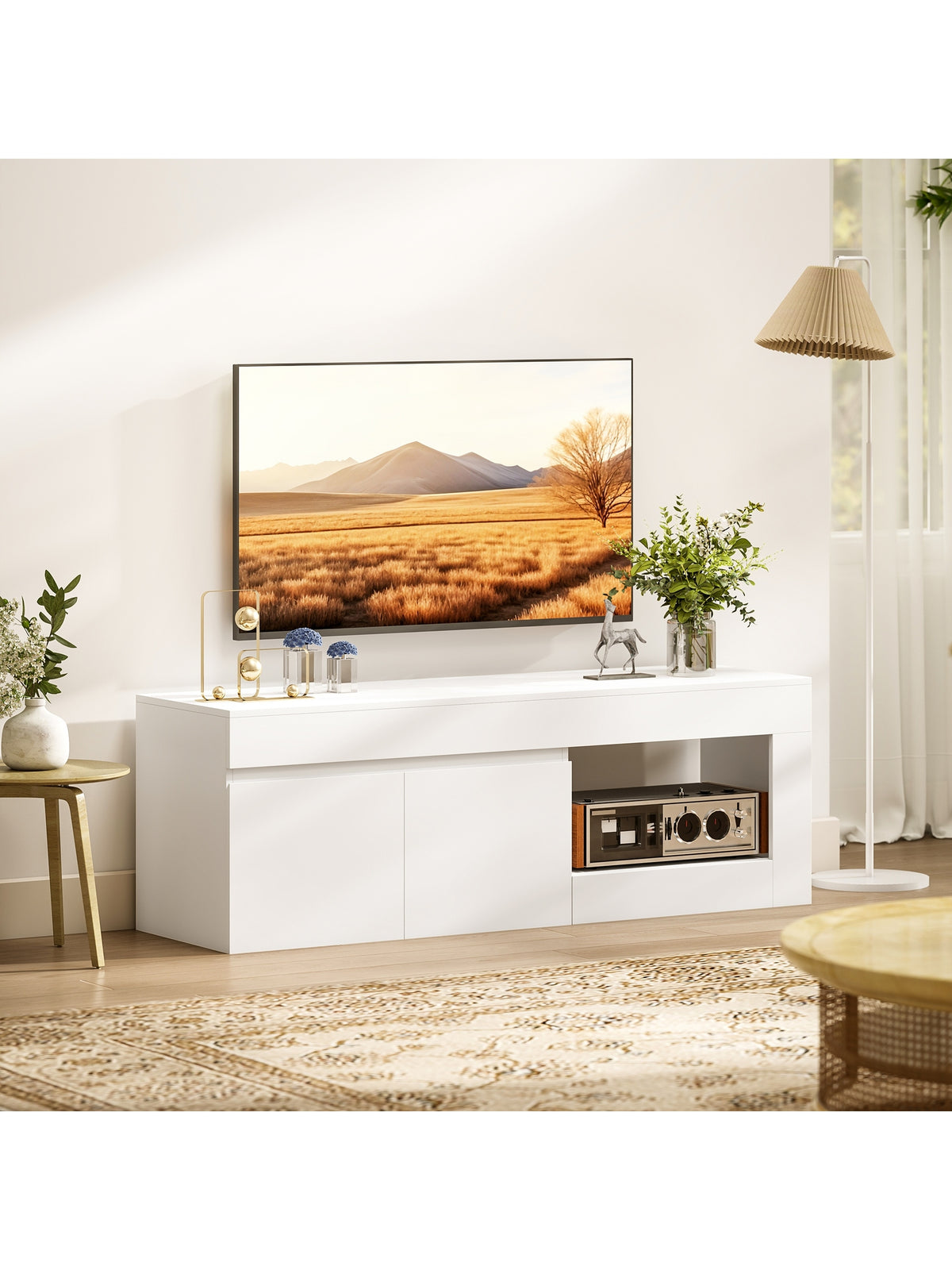 TV Schrank mit 2 Türen Soft-Close-Funktion Weiß 140 x 40 x 48 cm