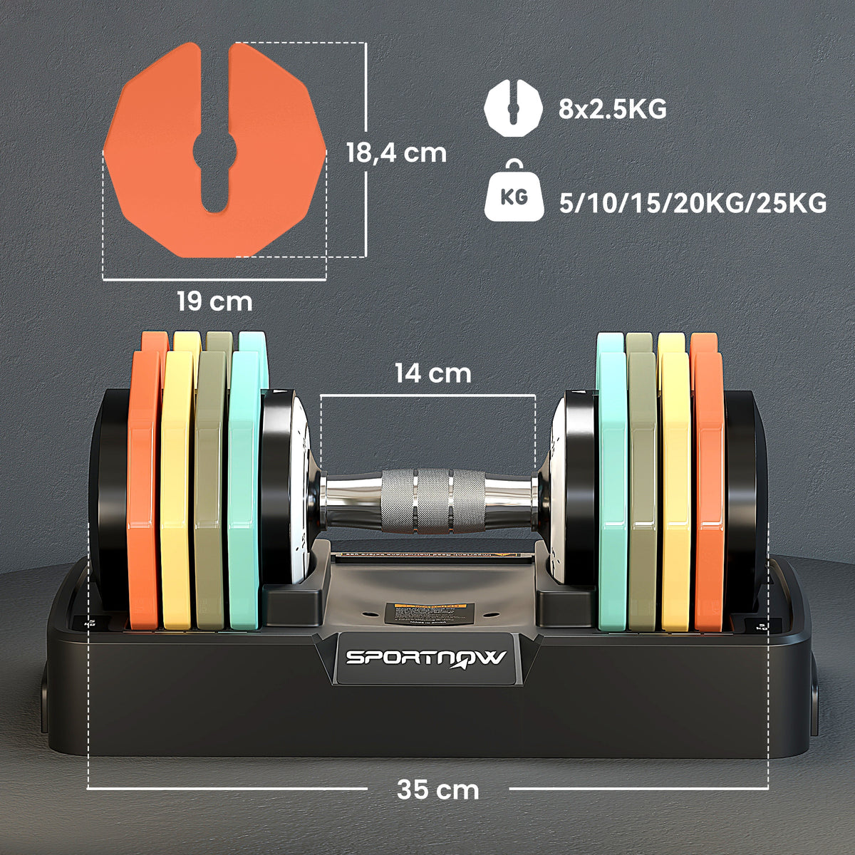 Verstellbare Hantel, 5 kg/10 kg/15 kg/20 kg/25 kg Platzsparende Hanteln mit rutschfestem Griff