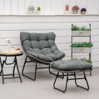 Rattan Relaxsessel mit Fußhocker, Gartensessel mit dicke Kissen Outdoor Rattanstuhl Gartenstuhl für Garten, Balkon, Terrasse Grau