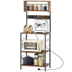 K¨¹chenregal, Standregal mit 5 S-Haken, 5 Ablagen, Steckdose, aus Stahl, Rustikal-Braun, 60 x 42 x 153 cm