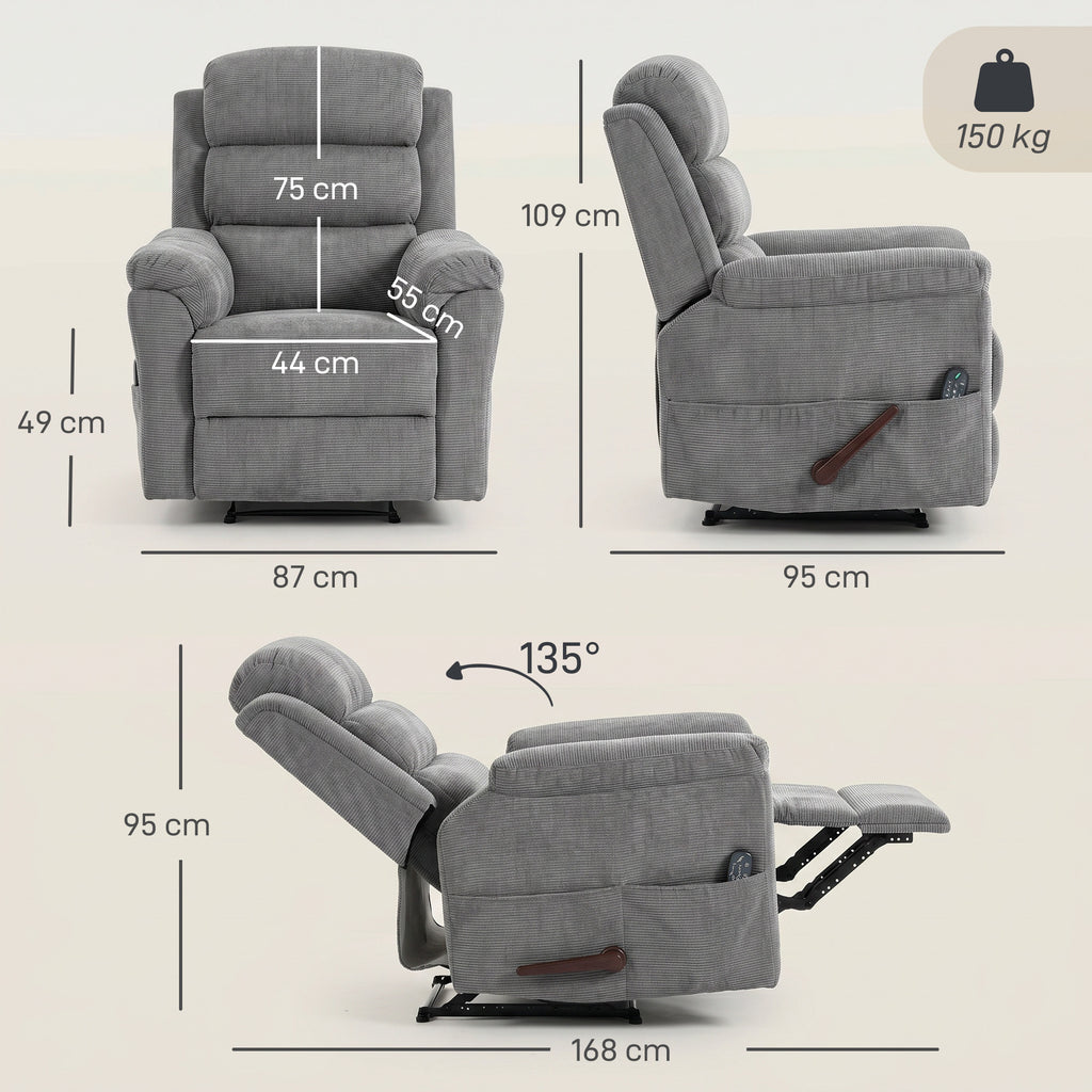 Massage-Relaxsessel mit Wärme, verstellbarer Kopfstütze und Wall-Hugger-Funktion, grau