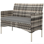 2-Sitzer Rattan Gartensofa PE-Rattan Outdoor-Terrassen-Sofa mit Polster, Anti-Rutsch-Matten, Stahlrahmen, Hellgrau