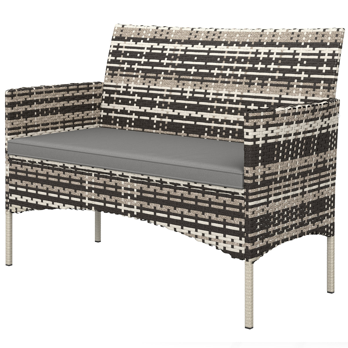 2-Sitzer Rattan Gartensofa PE-Rattan Outdoor-Terrassen-Sofa mit Polster, Anti-Rutsch-Matten, Stahlrahmen, Hellgrau
