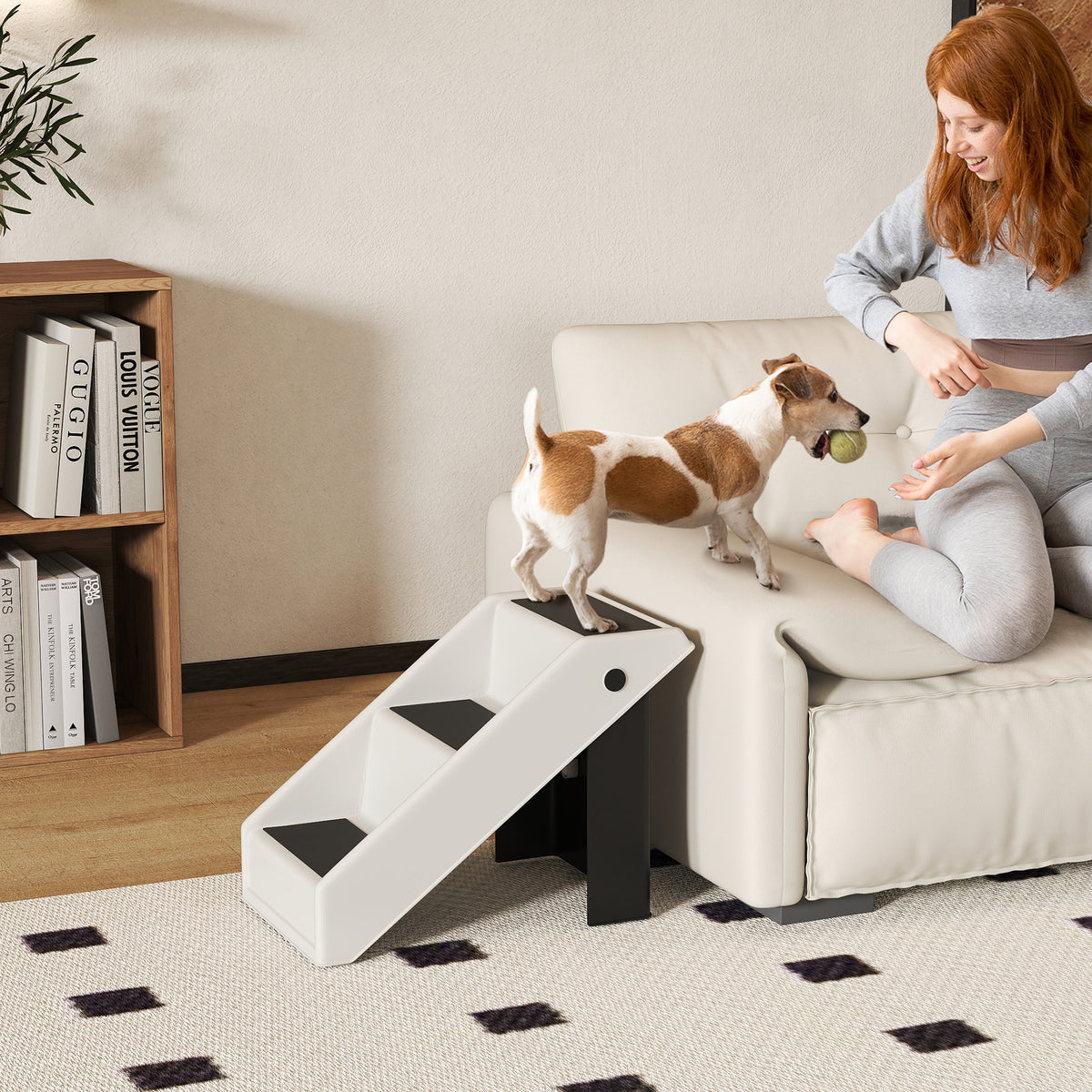 Hundetreppe 3 Stufen 36,5 cm Hoch Haustiertreppe f¨¹r Kleine Hunde klappbar f¨¹r Bett, Sofa, Couch Auto Cremewei?