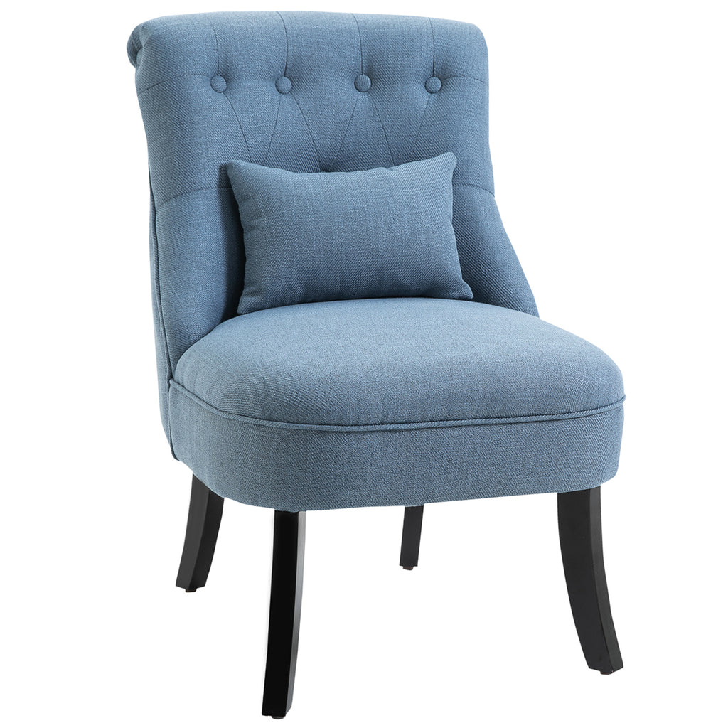 Sessel Wohnzimmer Relaxsessel Loungesessel Ruhesessel mit Rückenkissen, Holzbeine, Lesesessel mit Leinenoptik, Polstersessel für Schlafzimmer, Blau