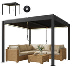 Pergola 3x3 m Aluminium Terrassenüberdachung mit LED-Beleuchtung Fernbedienung verstellbar Lamellendach