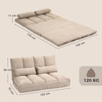2-in-1 Bodensessel, R¨¹ckenlehne, Verstellbar, 102 x 73 x 60 cm, Beige