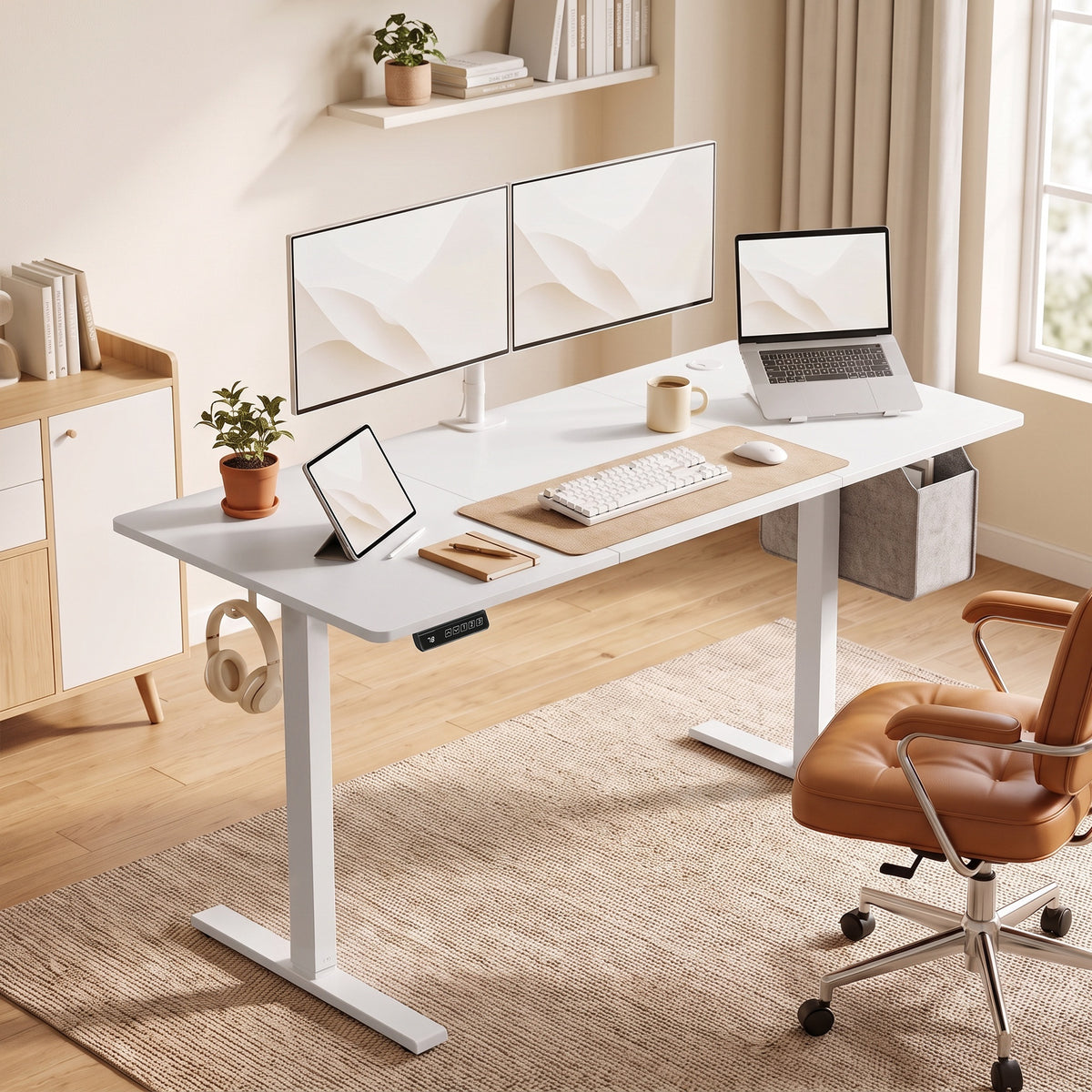 Höhenverstellbarer Schreibtisch Elektrisch 140 x 60 cm Weiß