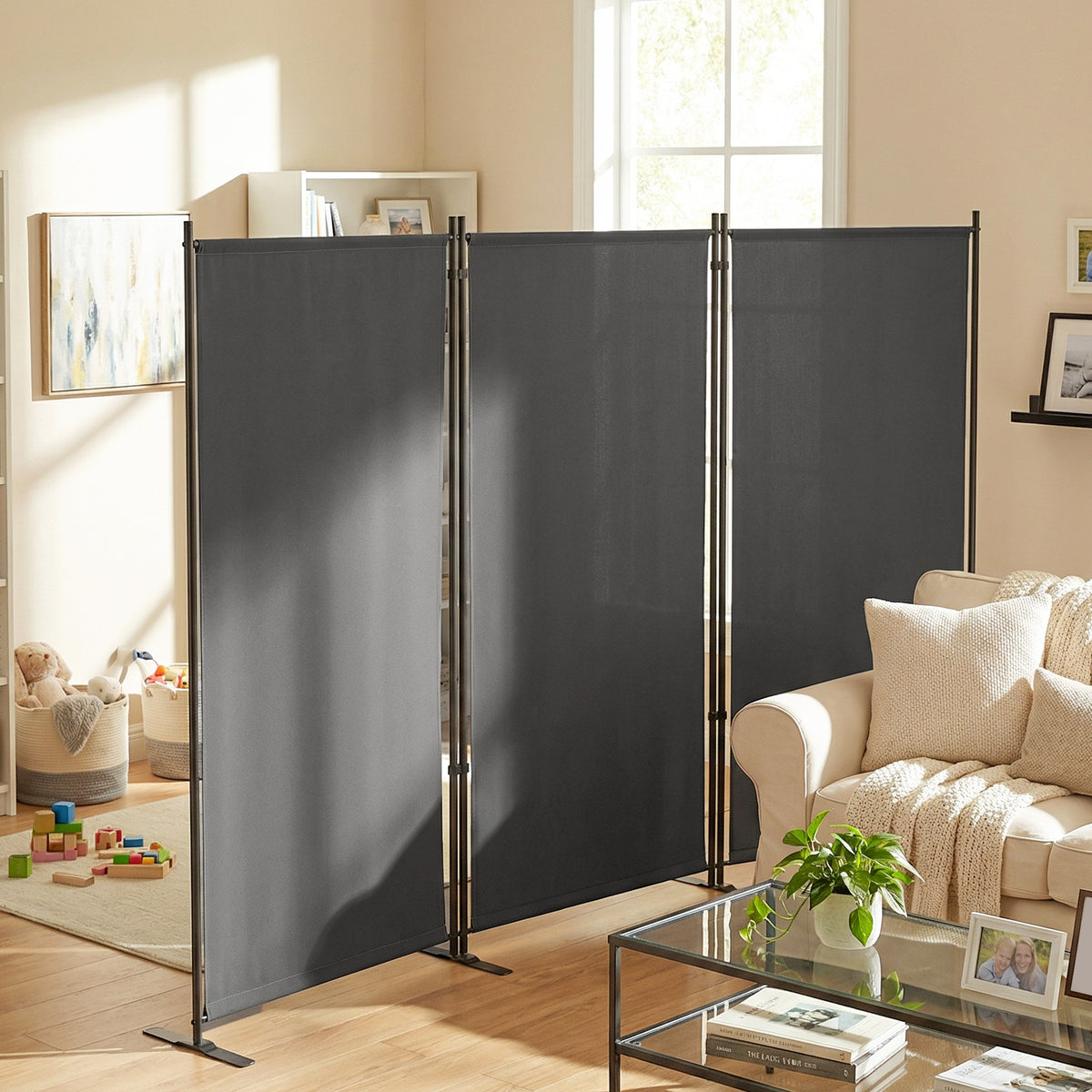Privacy Screen Foldable UV Protection Decorative Garden Screen 3 Panel Dark Grey for Outdoor Patio Balcony