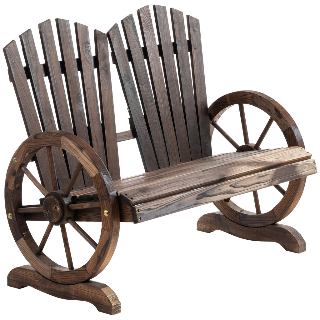 Fir Wood Love Seats with Wheel-Shaped Armrests, Large Load-Bearing Chair, Natural Wood Grain