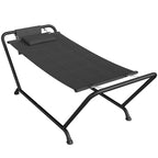 Outdoor Hammock with Stand, Freestanding Hammock with Side Pocket, Headrest for Patio, Balcony, Porch, Dark Grey
