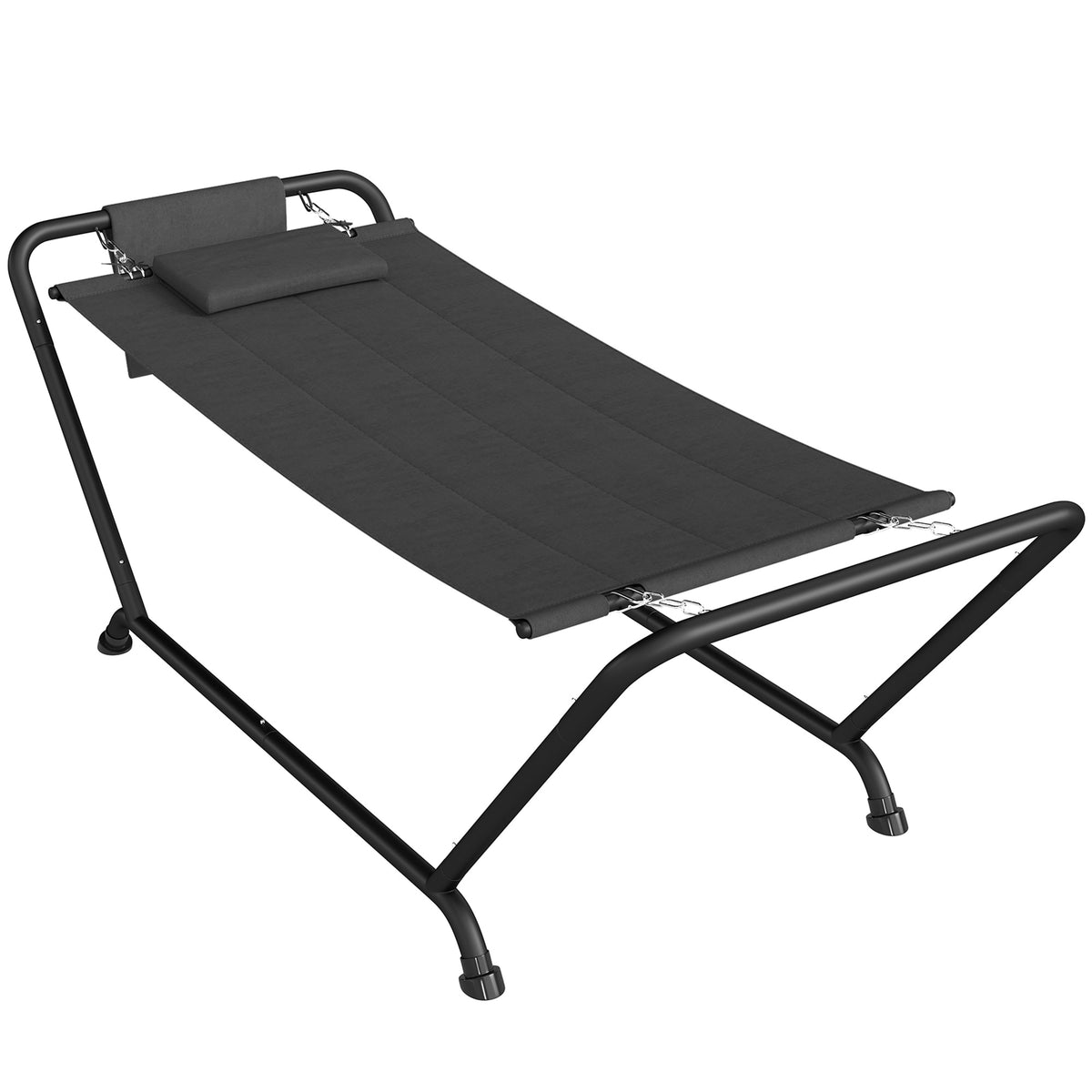 Outdoor Hammock with Stand, Freestanding Hammock with Side Pocket, Headrest for Patio, Balcony, Porch, Dark Grey