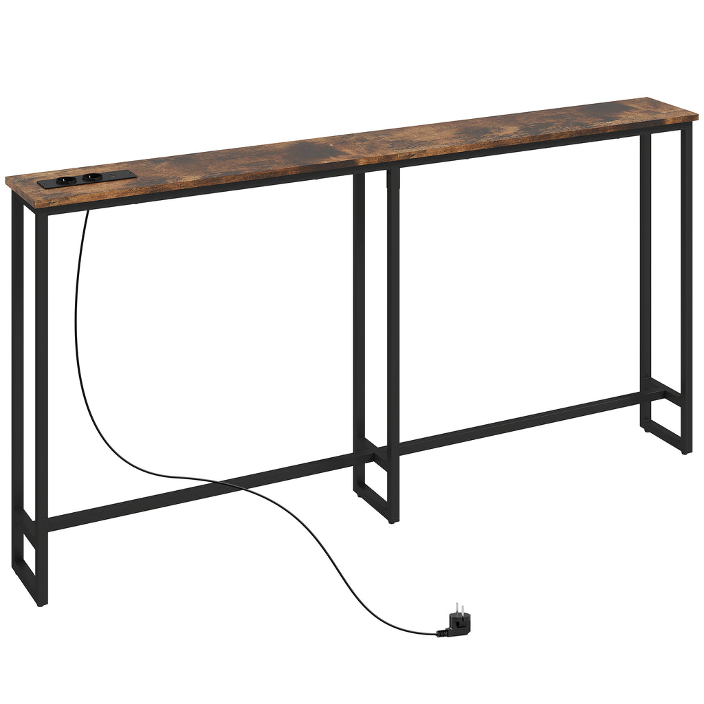 Schlanker Konsolentisch mit Ladestation, Industriestil, Stahlrahmen, Braun