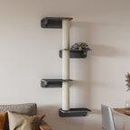Kratzbaum 137cm hoch, Wandmontierter 4 Etagen Katzenbaum mit 4 Plattformen, 3 Kratzstämmen, Katzenkratzbaum für Katzen unter 5 kg zum Klettern, Kratzen und Spielen